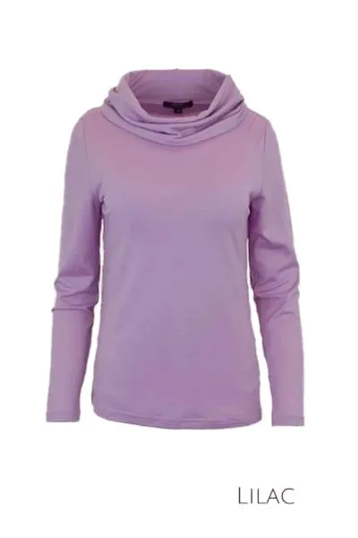 WOMENS 100% MERINO WOOL (210) COWL NECK LONG SLEEVE JUMPER LILAC